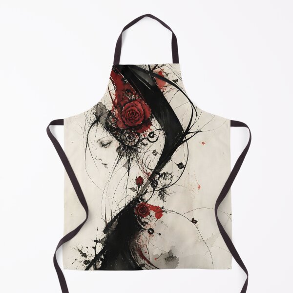 Item preview, Gothic Woman with Red Roses – Abstract Ink Portrait Art designed and sold by Marcu Ioachim.