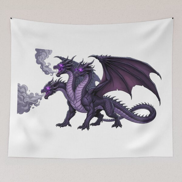 Item preview, Three-Headed Purple Dragon | Dark Fantasy Hydra Dragon Art designed and sold by DragonSerpent Ink.