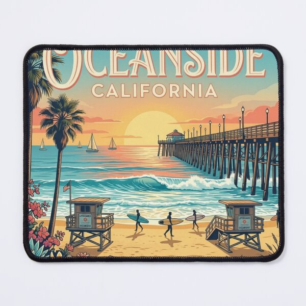 Item preview, Vintage Oceanside California Coastal Travel Poster | Oceanside Pier Beach Art designed and sold by Mathias Yakubu Design.