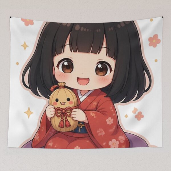 Item preview, Cute Chibi Zashiki Warashi Good Luck Japanese Spirit designed and sold by vekotpu.