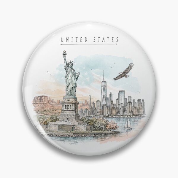 Item preview, United States Landmarks Vintage Travel Poster Minimal Clean Watercolor Art designed and sold by Sketchbook Studio by Aqsaa.