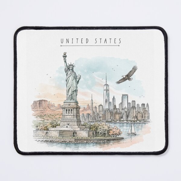 Item preview, United States Landmarks Vintage Travel Poster Minimal Clean Watercolor Art designed and sold by Sketchbook Studio by Aqsaa.