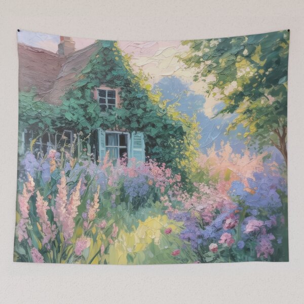 Item preview, Wildflower Cottage Garden Wall Art | Monet Inspired Impressionist Cottagecore Landscape | French Country Floral Painting designed and sold by Tamas Das.