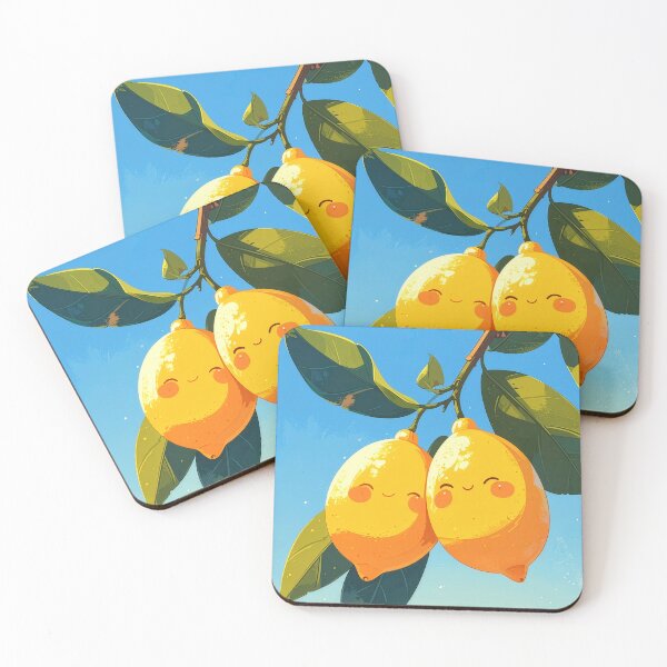 Item preview, Cute lemon couple kawaii fruit art happy citrus adorable summer kitchen wall decor print gift designed and sold by icemanphotos.