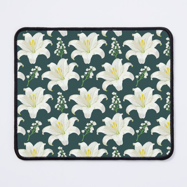 Item preview, Elegant White Lily Seamless Pattern | Botanical Floral Design on Deep Green Background designed and sold by romyca creation_22.
