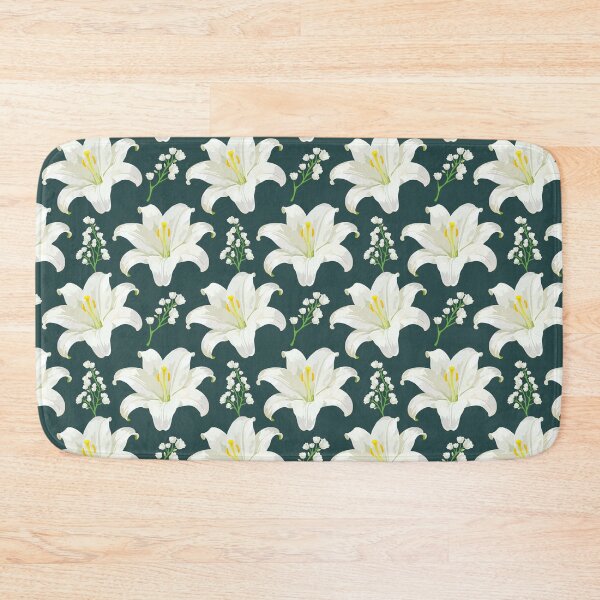 Item preview, Elegant White Lily Seamless Pattern | Botanical Floral Design on Deep Green Background designed and sold by romyca creation_22.