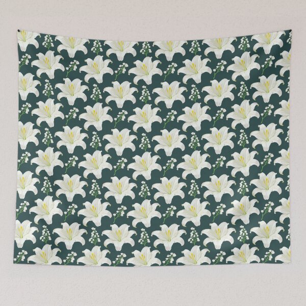 Item preview, Elegant White Lily Seamless Pattern | Botanical Floral Design on Deep Green Background designed and sold by romyca creation_22.