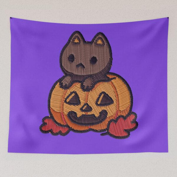 Item preview, Kawaii Cat in Pumpkin Embroidery Patch Sticker designed and sold by · GAMING SOUL ·.