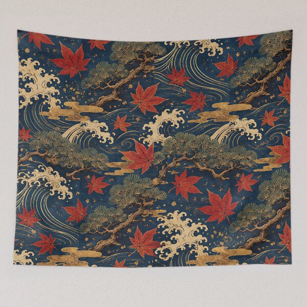 Item preview, Vintage Japanese Woodblock Autumn Maple Pattern designed and sold by Thai Vibe Studio.