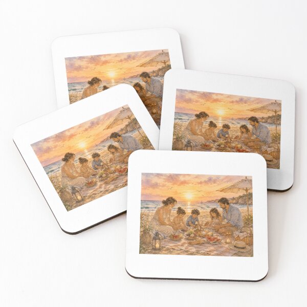 Item preview, Family Sunset Picnic by the Sea – Warm Summer Beach Watercolor designed and sold by NestDesigns01.