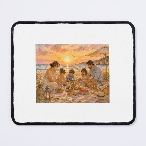 Item preview, Family Sunset Picnic by the Sea – Warm Summer Beach Watercolor designed and sold by NestDesigns01.