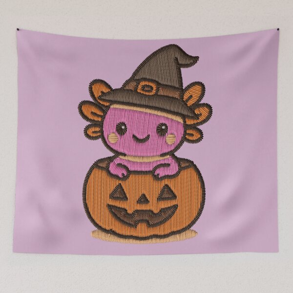 Item preview, Kawaii Witch Axolotl Pumpkin Embroidery Patch Sticker designed and sold by · GAMING SOUL ·.