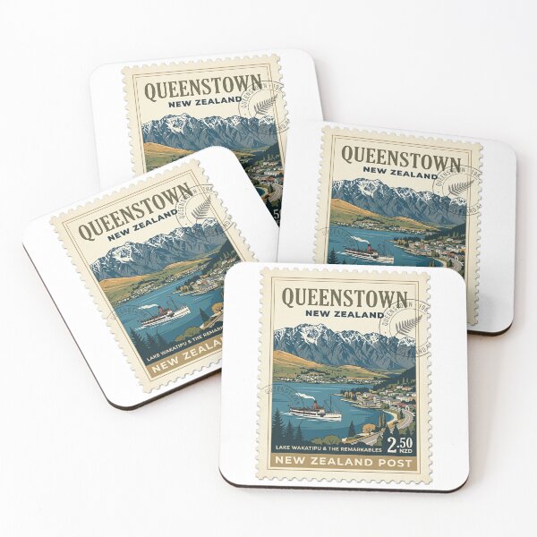 Item preview, Queenstown New Zealand Lake Wakatipu Vintage Travel Stamp designed and sold by k3rstman1.