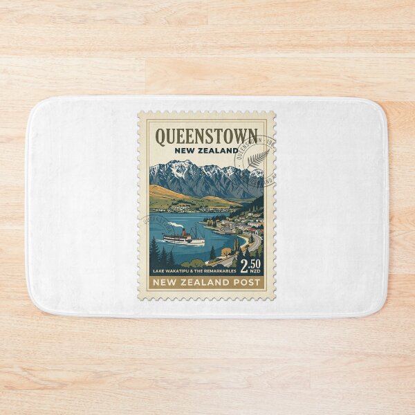 Item preview, Queenstown New Zealand Lake Wakatipu Vintage Travel Stamp designed and sold by k3rstman1.