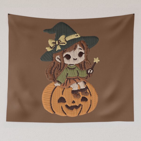 Item preview, Kawaii Witch Girl Pumpkin Embroidery Patch Sticker designed and sold by · GAMING SOUL ·.