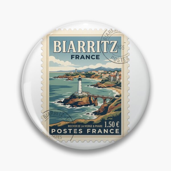 Item preview, Vintage Biarritz France Travel Stamp Lighthouse Scene designed and sold by k3rstman1.