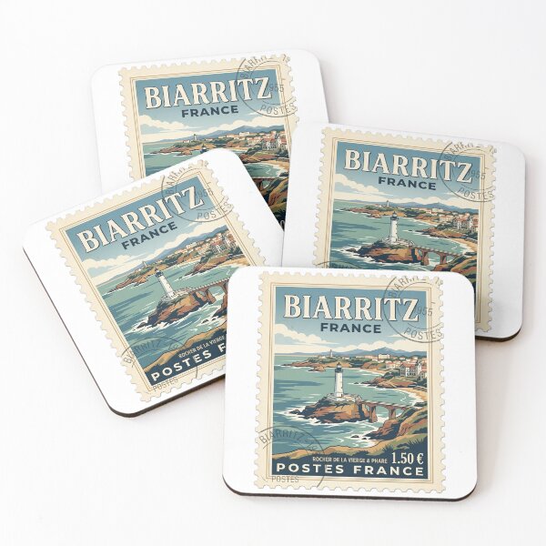 Item preview, Vintage Biarritz France Travel Stamp Lighthouse Scene designed and sold by k3rstman1.