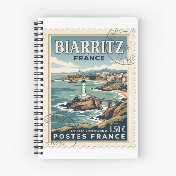 Item preview, Vintage Biarritz France Travel Stamp Lighthouse Scene designed and sold by k3rstman1.