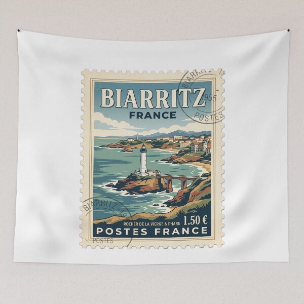 Item preview, Vintage Biarritz France Travel Stamp Lighthouse Scene designed and sold by k3rstman1.