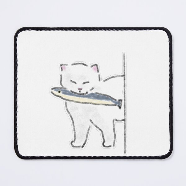 Item preview, Cute White Cat Holding Fish in Mouth Art designed and sold by raun.draw.