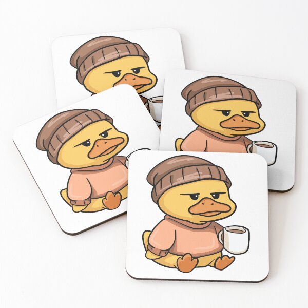 Item preview, Cute Grumpy Duck in Beanie Sweater Drinking Coffee designed and sold by LYAN-STORE.