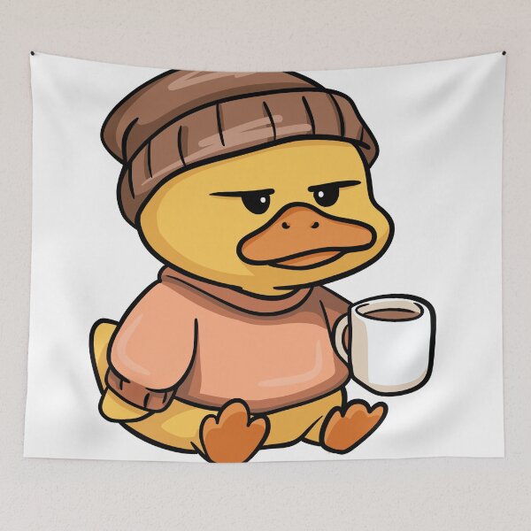 Item preview, Cute Grumpy Duck in Beanie Sweater Drinking Coffee designed and sold by LYAN-STORE.