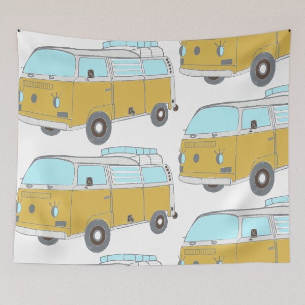 Item preview, Vintage yellow camper van vector illustration .Retro travel micro bus on white background. designed and sold by TaniaArtDesign.