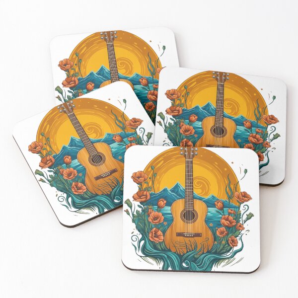 Item preview, Acoustic Guitar Sunset Flowers Nature Art designed and sold by Antony004.