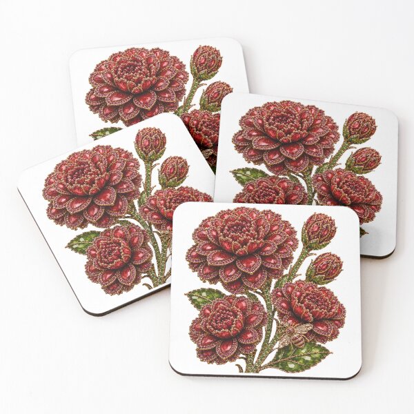 Item preview, CRYSTAL RED ZINNIA FLOWERS  designed and sold by wordspixies.