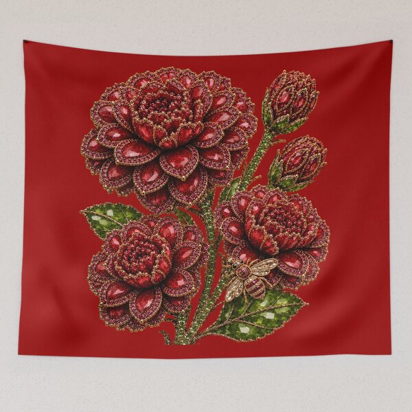 Item preview, CRYSTAL RED ZINNIA FLOWERS  designed and sold by wordspixies.