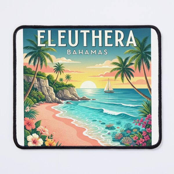Item preview, Vintage Eleuthera Bahamas Travel Poster | Pink Sand Beach Coastal Art designed and sold by Mathias Yakubu Design.