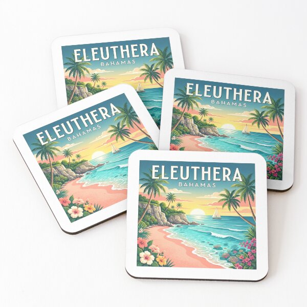 Item preview, Vintage Eleuthera Bahamas Travel Poster | Pink Sand Beach Coastal Art designed and sold by Mathias Yakubu Design.