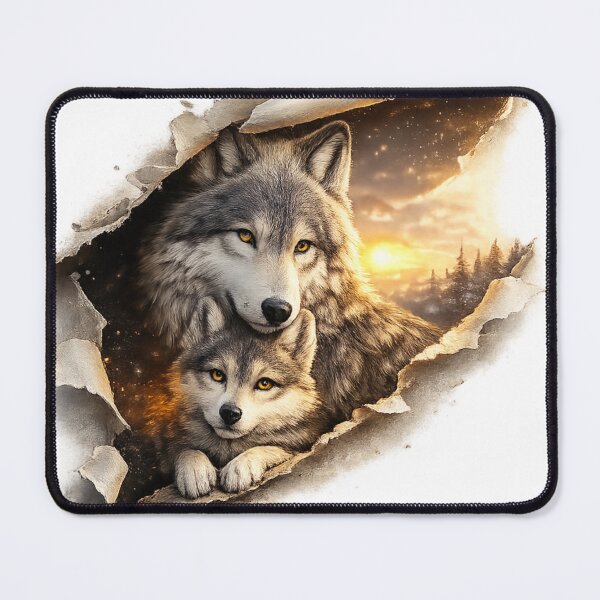 Item preview, Wolf Family Breaking Through Paper | Majestic Wildlife Sunset | 3D Ripped Paper Design designed and sold by Minddey.