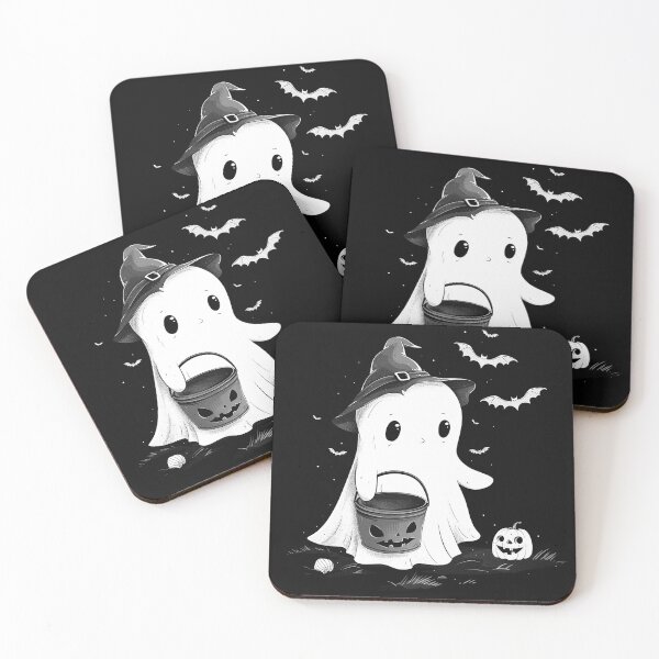 Item preview, Cute Trick or Treat Ghost in Witch Hat Kawaii Halloween Art designed and sold by inkoutninja.
