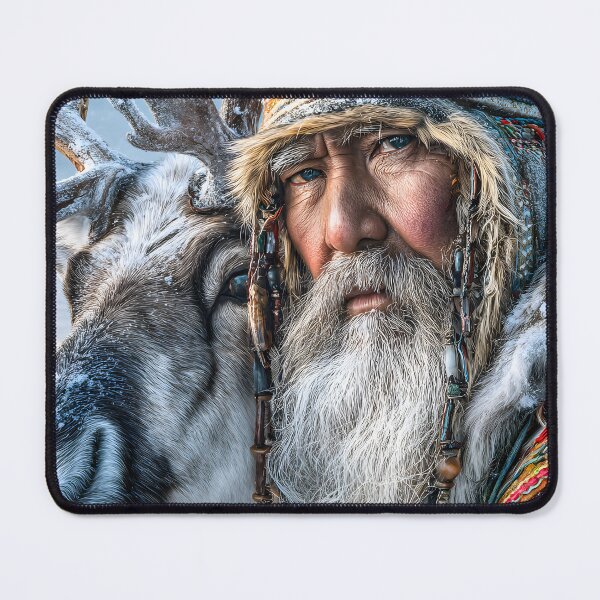 Item preview, Elderly Man with Reindeer in Winter Landscape designed and sold by Artessie.