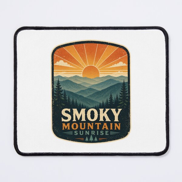 Item preview, Smoky Mountain Sunrise Retro Vintage Landscape | Distressed Screen Print Style Mountain Sunset Design designed and sold by Globalcitytees.