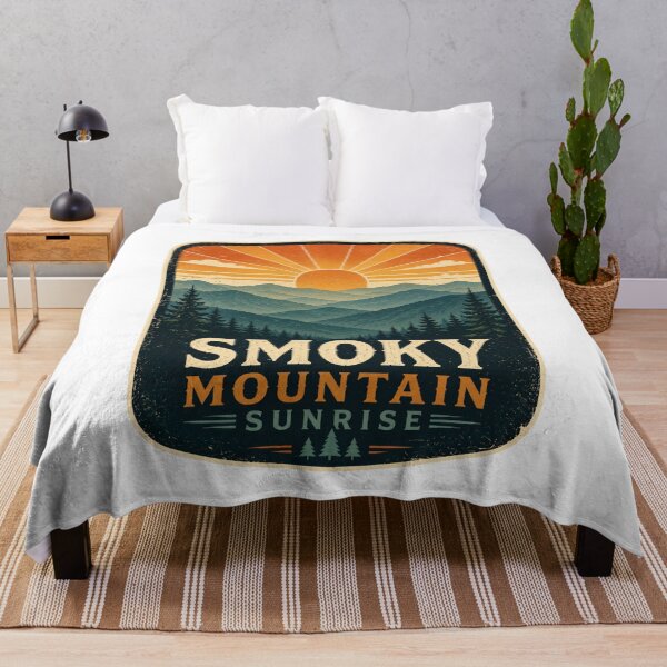 Item preview, Smoky Mountain Sunrise Retro Vintage Landscape | Distressed Screen Print Style Mountain Sunset Design designed and sold by Globalcitytees.