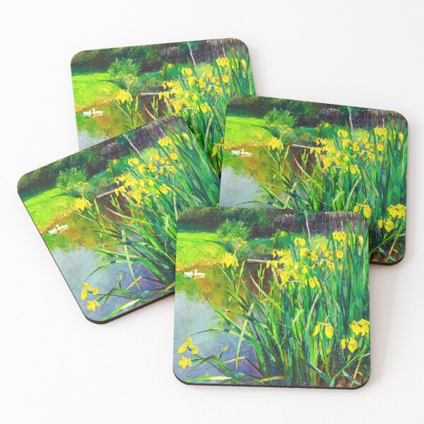 Item preview, Yellow Irises by a Pond by Marie Egner (c.1900) designed and sold by Vernissage-dart.
