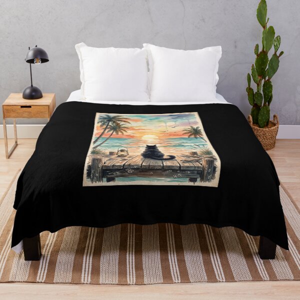 Item preview, Black Cat Ocean Sunset Coastal Art designed and sold by dudelinart.