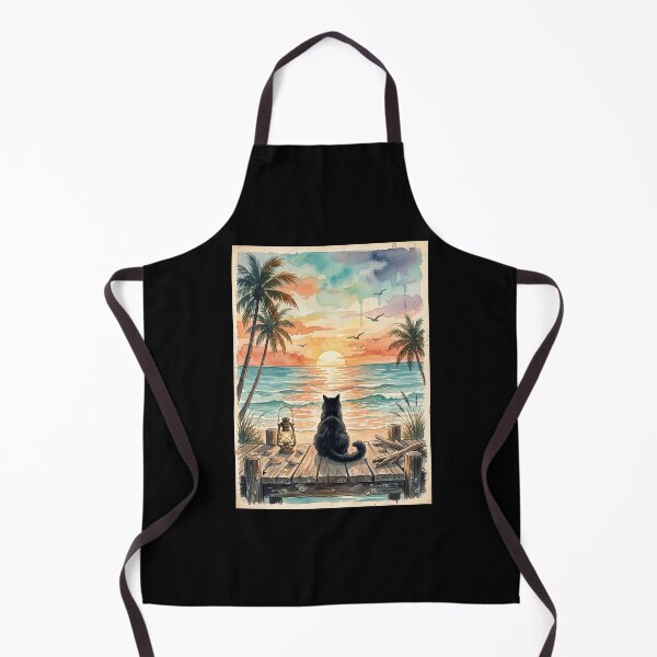 Item preview, Black Cat Ocean Sunset Coastal Art designed and sold by dudelinart.