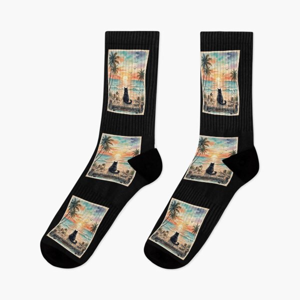 Item preview, Black Cat Ocean Sunset Coastal Art designed and sold by dudelinart.