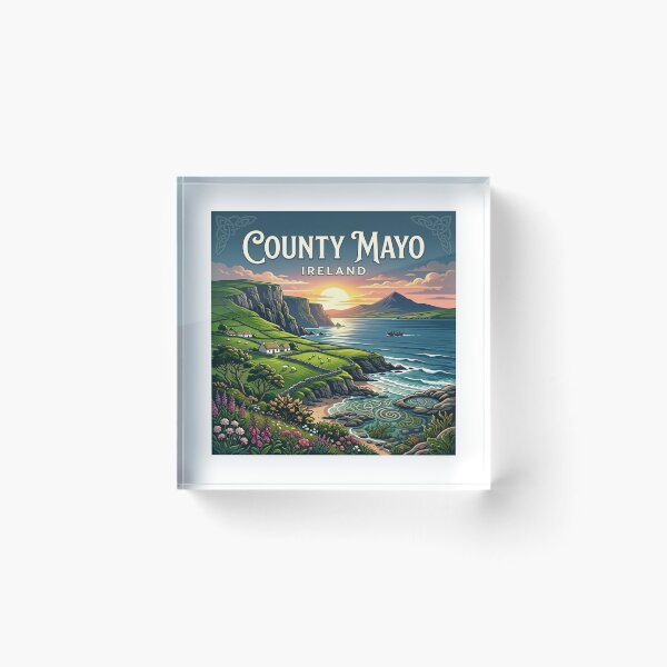 Item preview, Vintage County Mayo Ireland Travel Poster | Irish Heritage Landscape Art designed and sold by Mathias Yakubu Design.