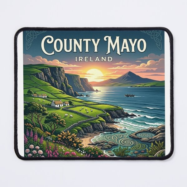 Item preview, Vintage County Mayo Ireland Travel Poster | Irish Heritage Landscape Art designed and sold by Mathias Yakubu Design.