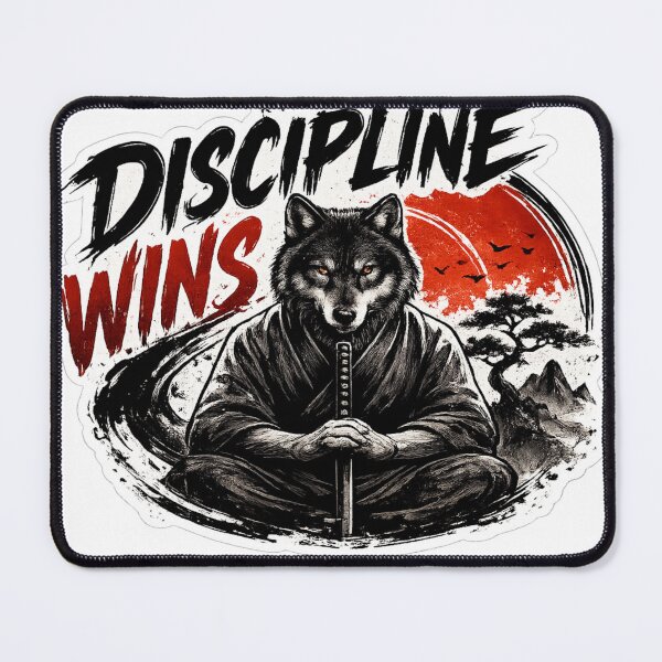 Item preview, Discipline Wins | Samurai Wolf Motivational Sticker | Japanese Zen Aesthetic designed and sold by Genzfirevibes.