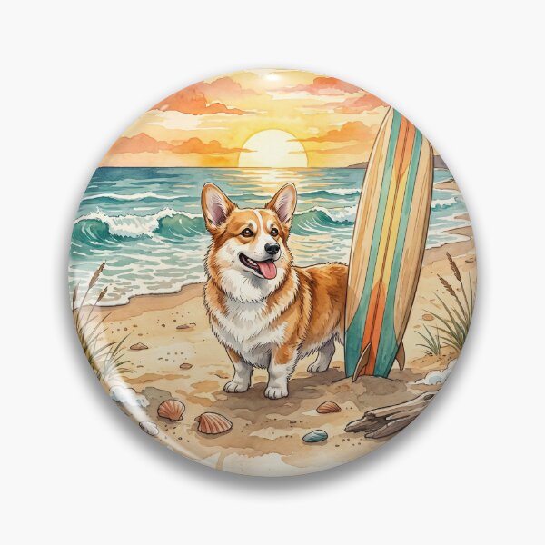 Artikelvorschau, Niedlicher Corgi Strand Sonnenuntergang Surfer Hund entworfen und verkauft von dudelinart.