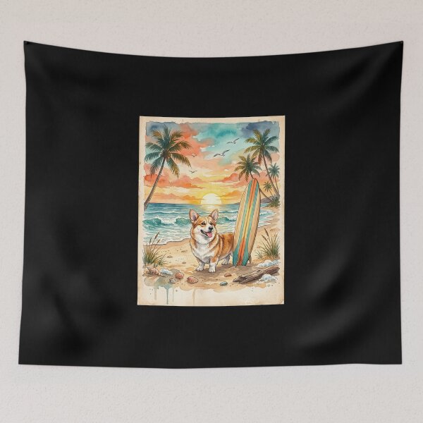 Item preview, Cute Corgi Beach Sunset Surf Dog designed and sold by dudelinart.