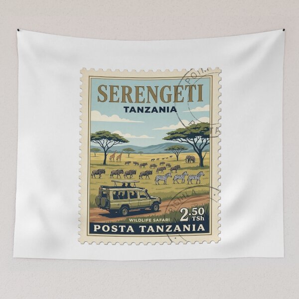 Item preview, Vintage Serengeti Tanzania Wildlife Safari Travel Stamp designed and sold by k3rstman1.
