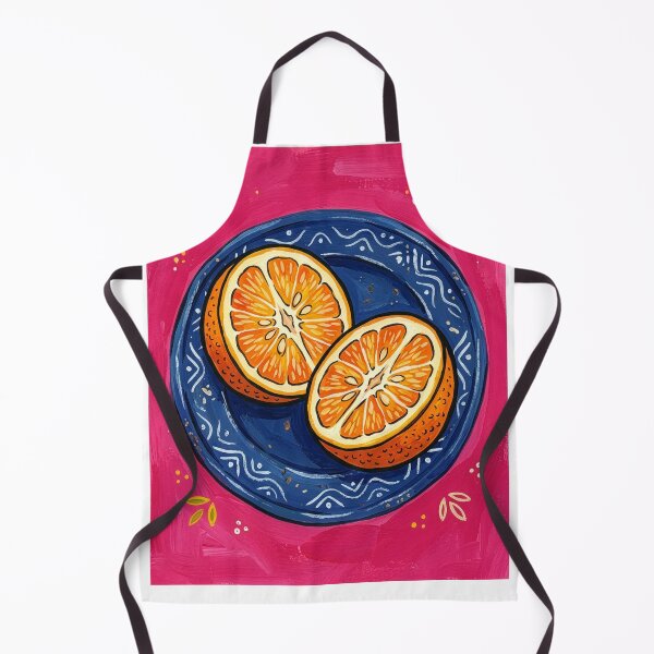 Item preview, Vibrant Orange Halves on Blue Plate – Retro Gouache Kitchen Art Print designed and sold by Artpeacepieces.
