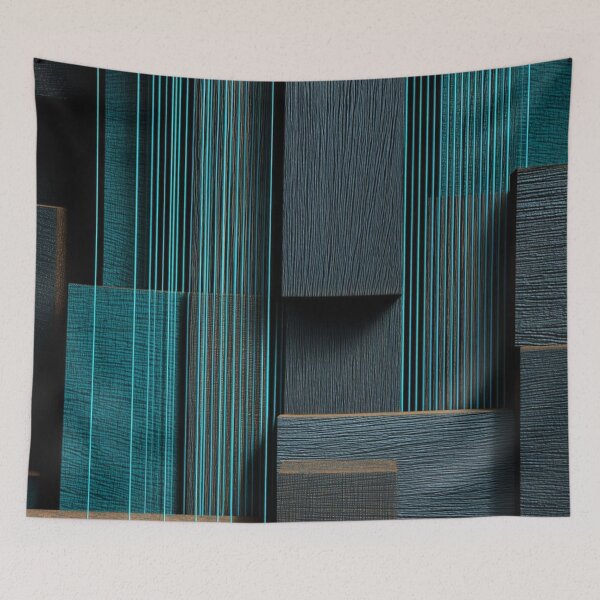 Item preview, Dark Teal 3D Geometric Blocks Abstract Neon Lines Texture designed and sold by LYAN-STORE.