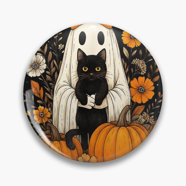 Item preview, Vintage Halloween Ghost Holding Black Cat Groovy Floral  designed and sold by kristianmkt.